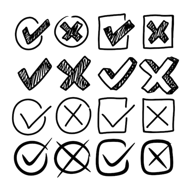 Vector hand drawn checkmarks and crosses vector