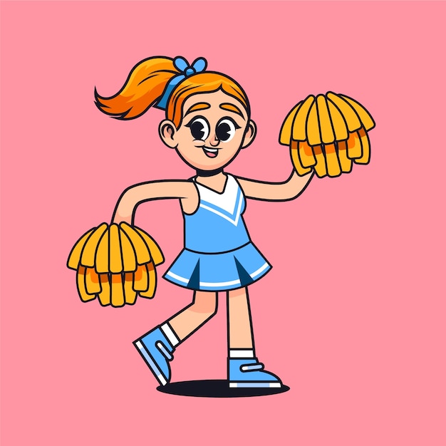 Vector hand drawn cheerleader  cartoon illustration