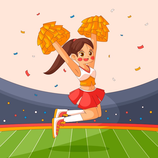 Vector hand drawn  cheerleader  cartoon illustration