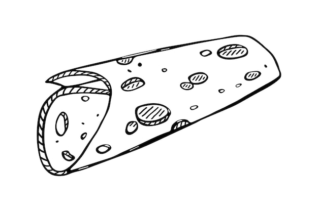 手描きのチーズの部分と白い背景で隔離のスライスチーズアイコンベクトルチーズクリップアート