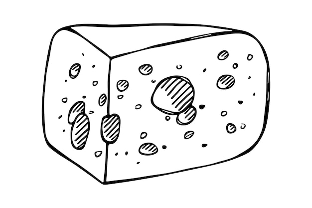 벡터 손으로 그린 치즈 부분과 조각 흰색 배경에 고립 치즈 아이콘 벡터 치즈 클립 아트