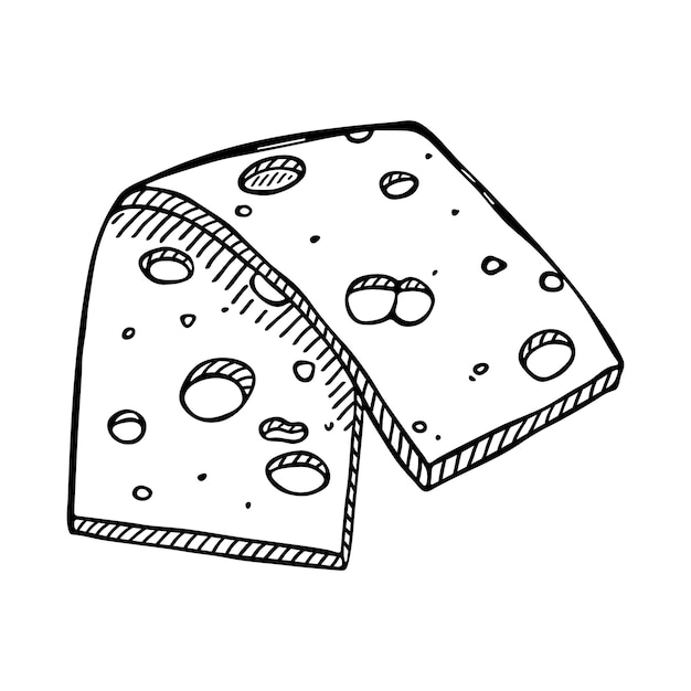 Parti e fette di formaggio disegnate a mano isolate su uno sfondo bianco icona del formaggio clipart del formaggio vettoriale