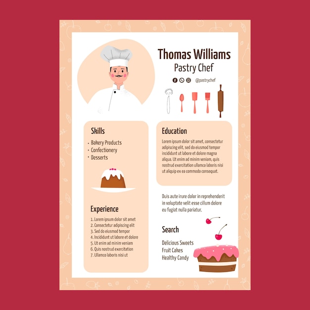 Vector hand drawn chef job resume