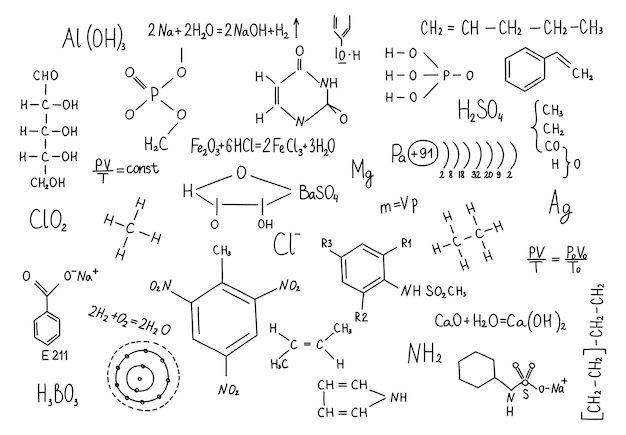 手描きの化学式科学知識教育