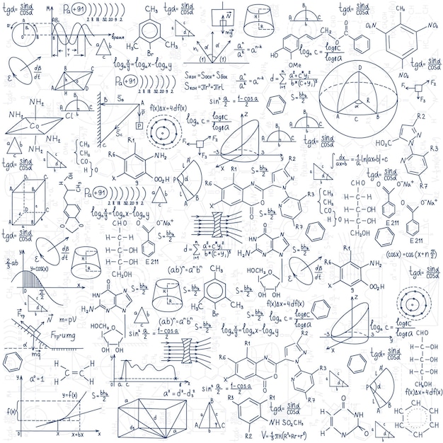 Vector hand drawn chemistry formulas science knowledge education