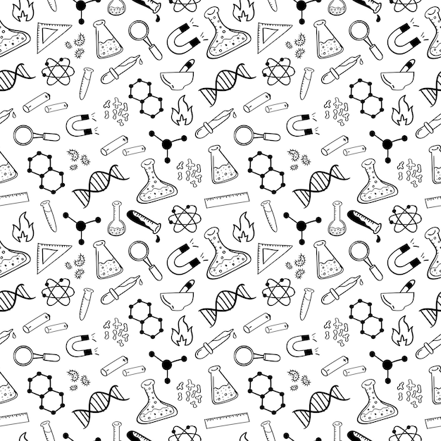 Vector hand drawn chemistry and science seamless pattern