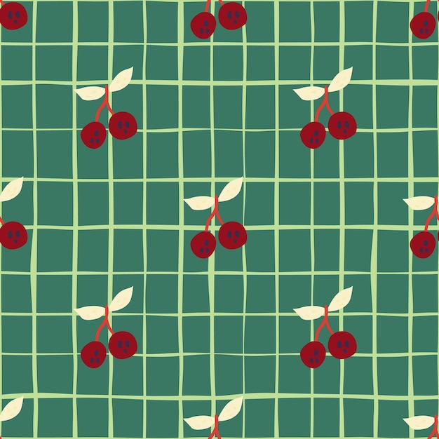 Vector hand drawn cherry berries and leaves seamless pattern hand drawn cherries wallpaper fruits backdrop