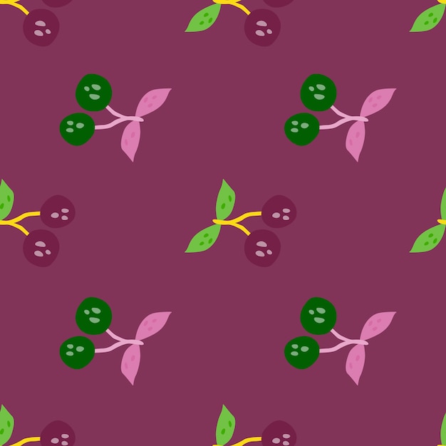 Vector hand drawn cherry berries and leaves seamless pattern hand drawn cherries wallpaper fruits backdrop