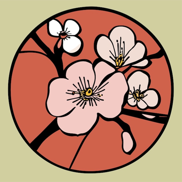 Vector hand drawn cherry blossom branch