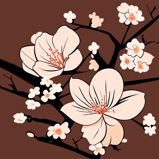 ベクトル 手描きの桜の花の枝