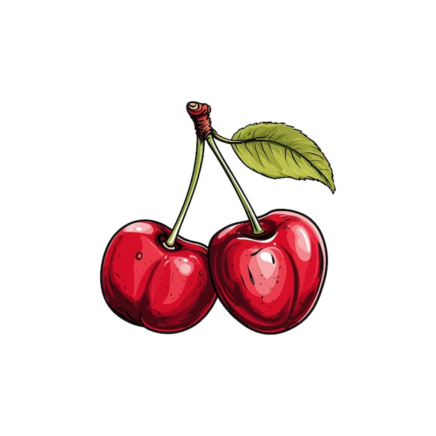 Hand drawn cherry isolated white background