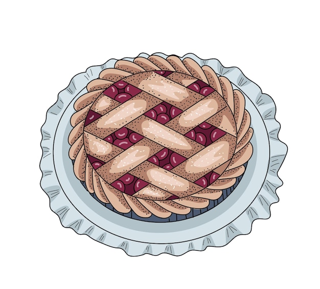 Vector hand drawn cherry pie cartoon style