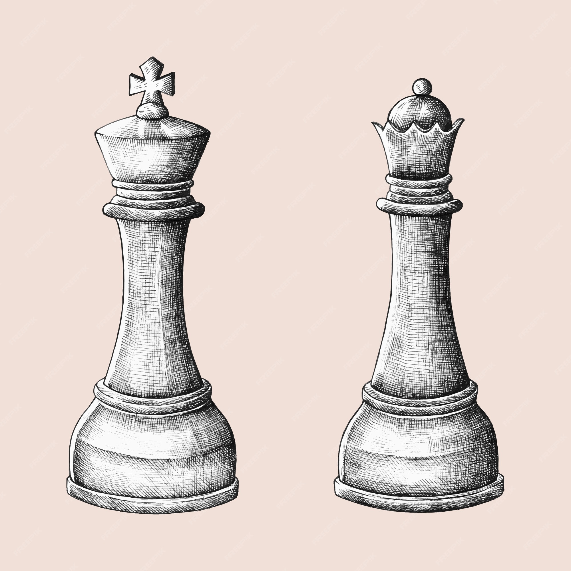 Premium Vector  Chess pieces king and queen drawn in sketch style