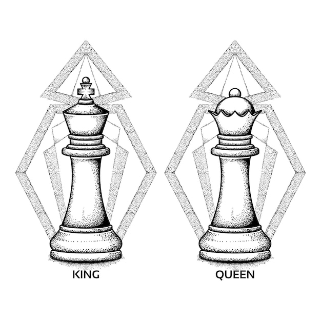 Hand Drawn Chess King and Queen