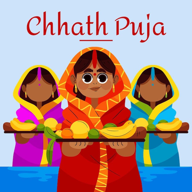 Hand drawn chhath puja