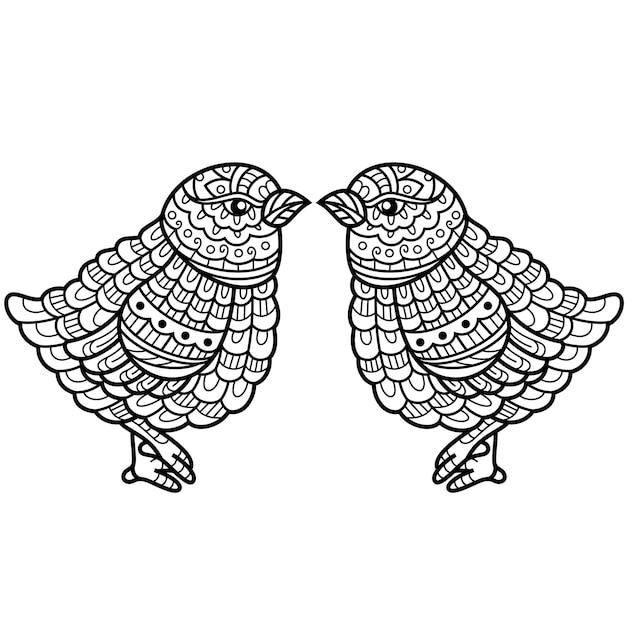 Zentangle 스타일의 병아리의 손으로 그린