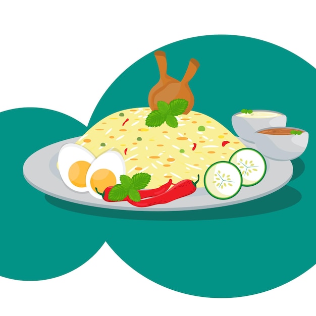 hand drawn chicken biriyani vector