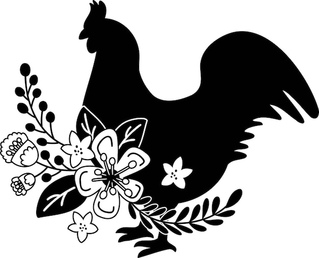 Hand Drawn chicken and flowers illustration