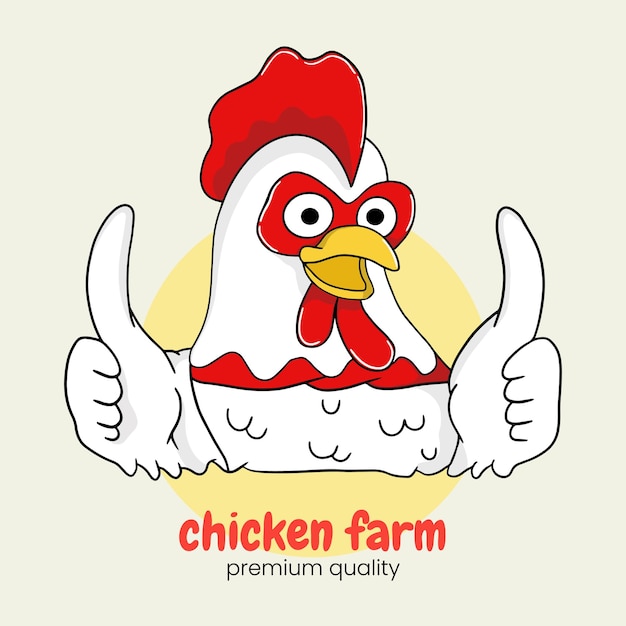 Hand drawn chicken logo with thumb up illustrated