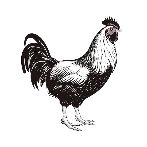 Hand drawn chicken outline black vector art illustration