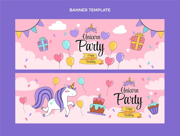 Hand drawn childlike birthday horizontal  banners