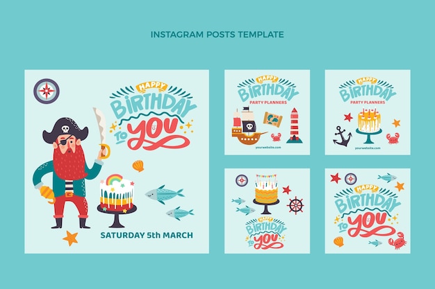 Vector hand drawn childlike birthday instagram post