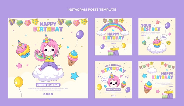 Hand drawn childlike birthday instagram posts