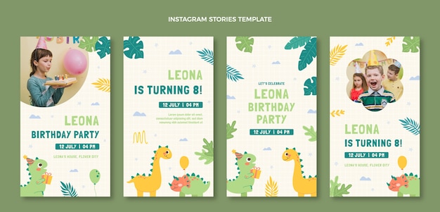 Vector hand drawn childlike birthday instagram stories