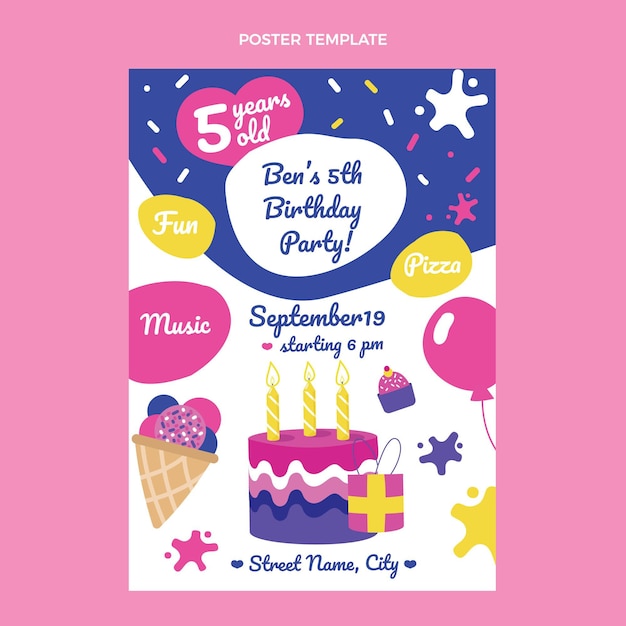hand drawn childlike birthday poster