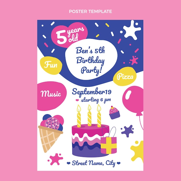 Hand drawn childlike birthday poster