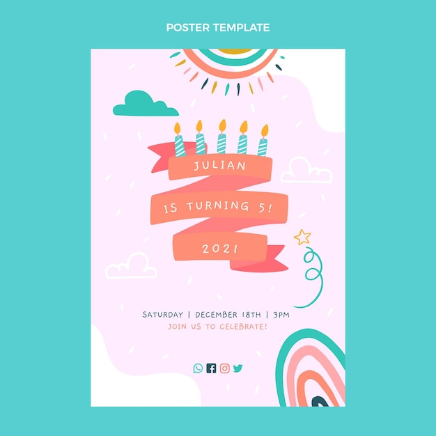 Hand drawn childlike birthday poster