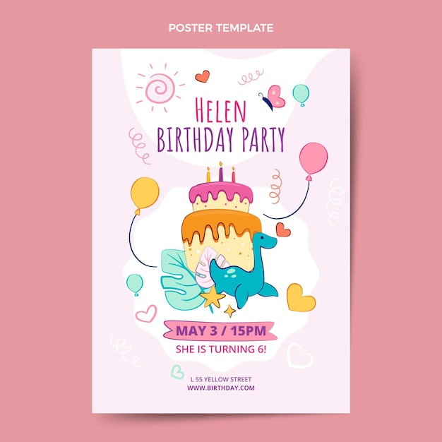 Vettore poster di compleanno infantile disegnato a mano