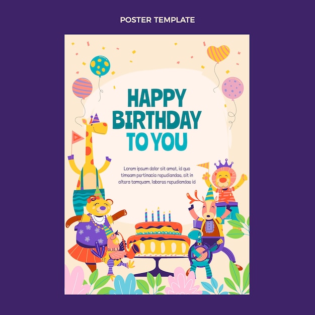 Vector hand drawn childlike birthday poster