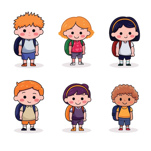 Hand Drawn Children Back To School Flat Cartoon Vector Illustration