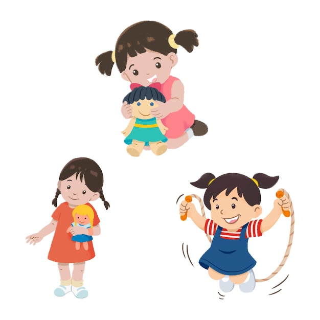 Hand drawn children girls playing