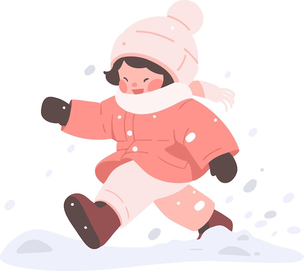 Vector hand drawn children playing in the snow at christmas in flat style