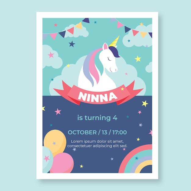 Hand drawn children's party card invitation