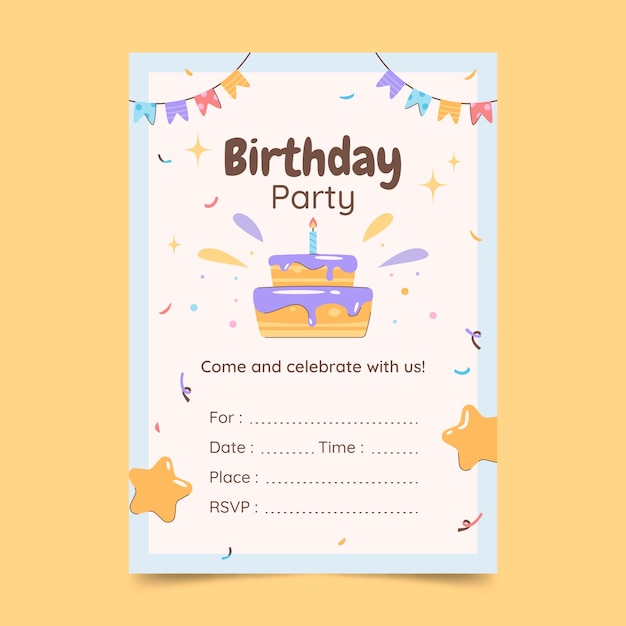 Hand drawn children's party card invitation