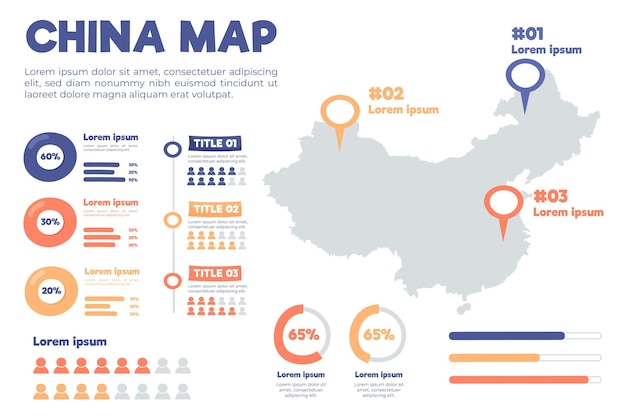 벡터 손으로 그린 중국지도 infographic