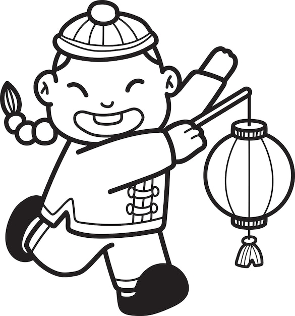 Hand Drawn chinese boy with lantern illustration