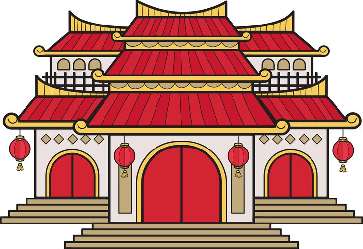 Vector hand drawn chinese building or temple illustration