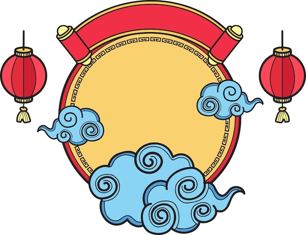 Hand Drawn chinese circle background with clouds illustration