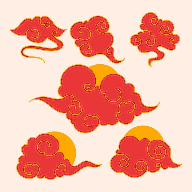 Hand drawn chinese clouds collection illustration