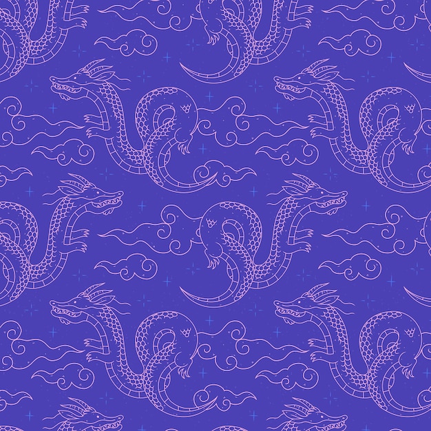 ベクトル 手描きの中国のドラゴンのパターン