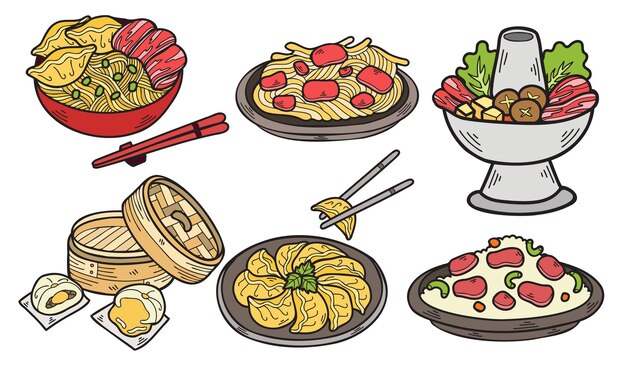 Vector hand drawn chinese food collection in flat style illustration for business ideas