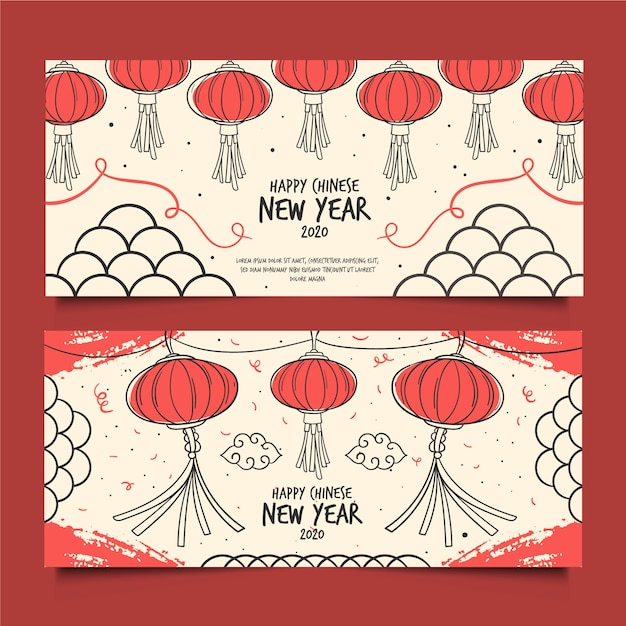 Hand drawn chinese new year banners template