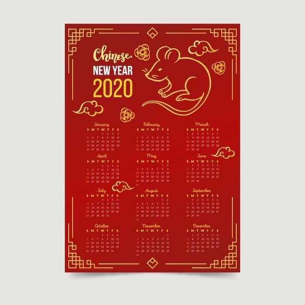 Vector hand drawn chinese new year calendar