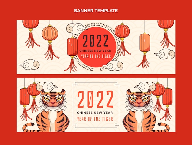 Hand drawn chinese new year horizontal banners set