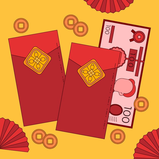 Vector hand drawn chinese new year lucky money illustration