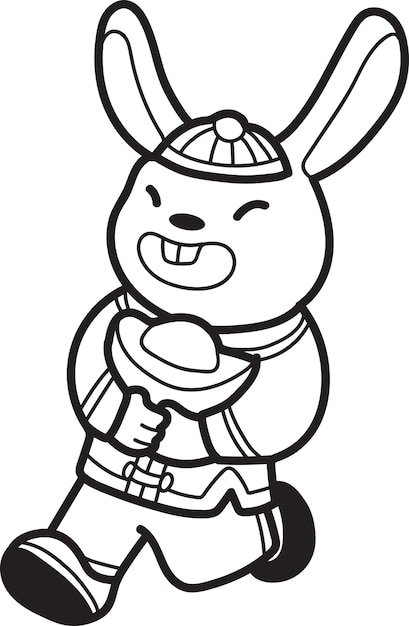 Hand drawn chinese rabbit and money illustration